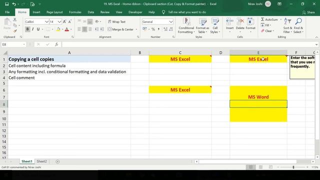 MS Excel - Home ribbon - Clipboard section (Cut, Copy & Format painter) смотреть онлайн