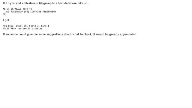 DevOps & SysAdmins: SQL 2016 - FILESTREAM feature is disabled. (bogus message) (3 Solutions!!) смотреть онлайн