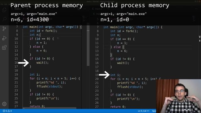 Visualization of a fork call in C смотреть онлайн
