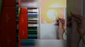 Рисуем закат / море / пейзаж цветными карандашами. Цветные карандаши Faber-Castell.