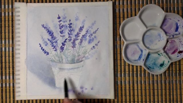 Как рисовать ГОРШОЧЕК с ЛАВАНДОЙ акварелью ~ Watercolor paint this 'Pot of Lavender' смотреть онлайн