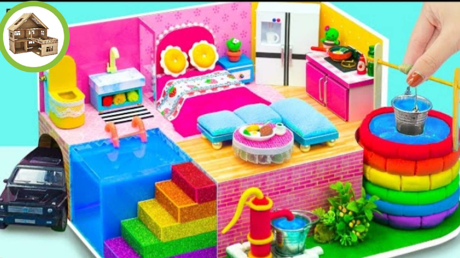 Миниатюрный цветной домик колодец, автоматический водяной насос, мини-бассейн, гараж из картона /265 смотреть онлайн