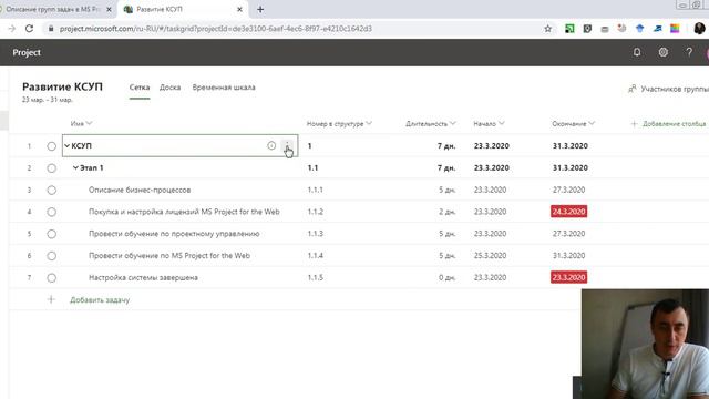 Описание групп задач в MS Project for the Web смотреть онлайн