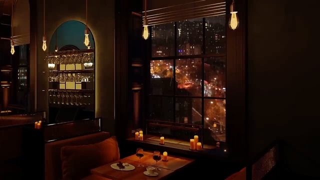 Cozy New York Restaurant ambience - Relaxing Jazz music, rain, city lights [3 ho.mp4 смотреть онлайн