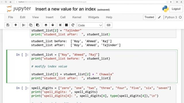 Fundamentals of Python:Lesson 16:Insert a new value for an index:English смотреть онлайн