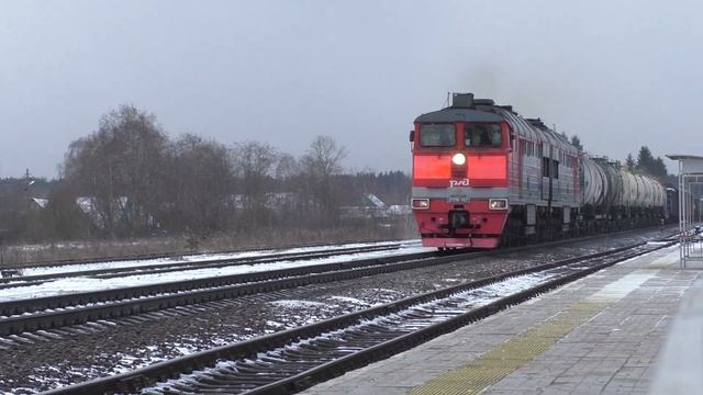 Синий тепловоз 2ТЭ116У-0031 грузовые поезда Ласточка. Поезда в Торошино 5 марта