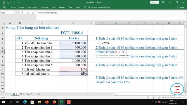 Hàm MIRR trong excel - Bài tập 1 | Tính MIRR bằng excel |Hàm tài chính trong excel | Excel tài chín смотреть онлайн
