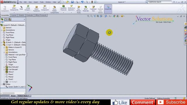 SolidWorks - Assembly & Animation of Bolt & Nut смотреть онлайн