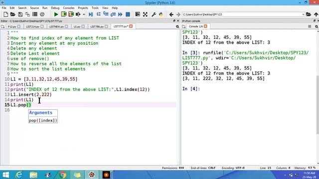 Lists in Python Part 7 : use of index, insert, delete, reverse and sort смотреть онлайн