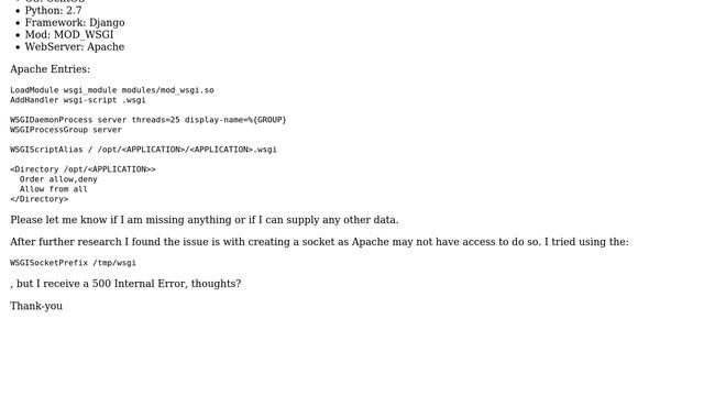 503 Error: Service Temporarily Unavailable (Mod_wsgi, Apache, Django) смотреть онлайн