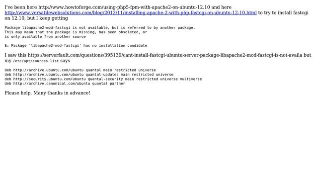 Ubuntu: libapache2-mod-fastcgi "not available" смотреть онлайн