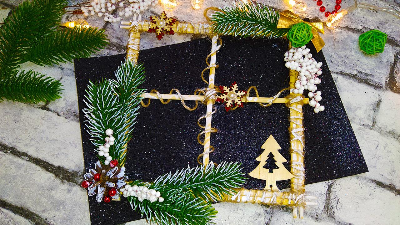 Идея поделки на новый год. Панно из деревянных палочек смотреть онлайн