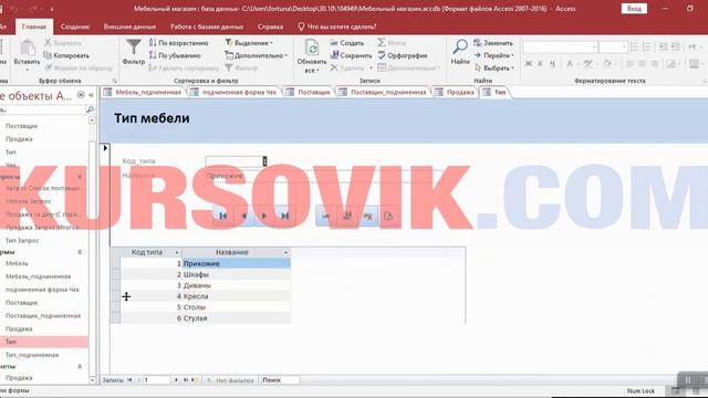 MS Access. База данных «Мебельный магазин» смотреть онлайн