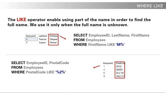 SQL | WHERE LIKE смотреть онлайн