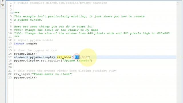Pygame examples 1: Creating the graphics window смотреть онлайн