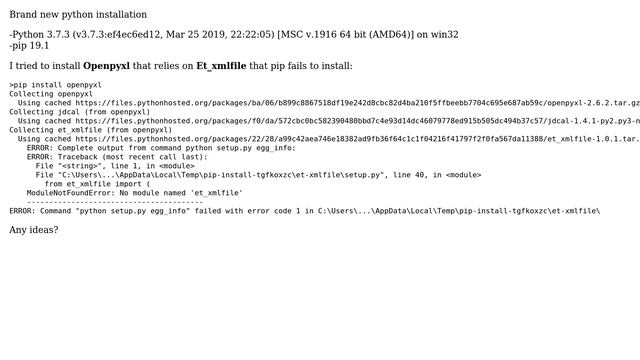 pip install et_xmlfile failure смотреть онлайн