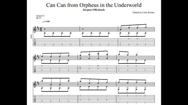 Jacques Offenbach: Can Can with tablature/sheet music for solo fingerstyle guitar