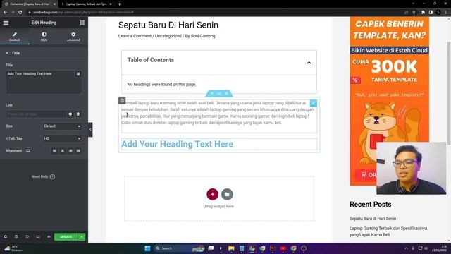 WordPress Tutorial Cara Pasang Drag & Drop Table of Contents Otomatis Cuma Pake Elementor di Websit смотреть онлайн