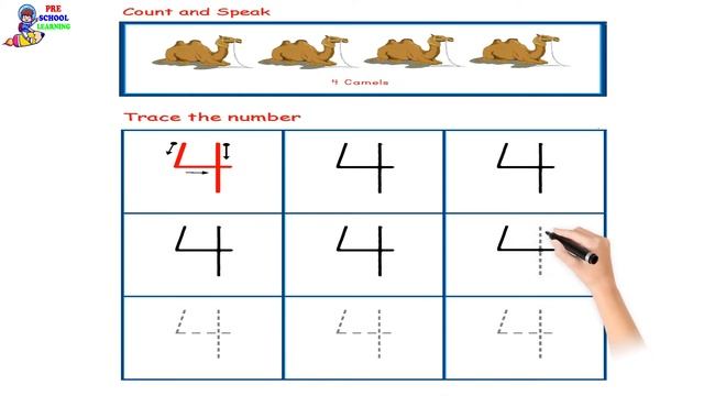 Tracing | How to write numbers | How to write Number 4 | Tracing numbers worksheets | Preschool | смотреть онлайн