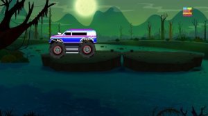 Haunted House Monster Truck vs Police Monster Truck | Halloween Videos by Kids Channel