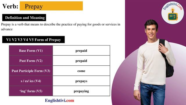 Prepay V1 V2 V3 V4 V5 Base Form, Past Simple, Past Participle Form of Prepay | Englishtivi.com смотреть онлайн