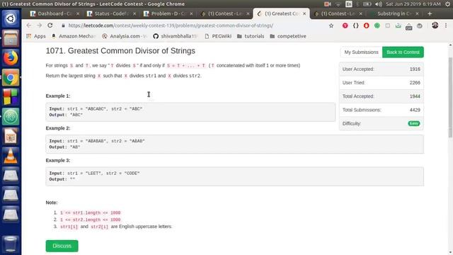 1071. Greatest Common Divisor of Strings || Weekly Contest 139 || Leetcode ||Weekly contest смотреть онлайн