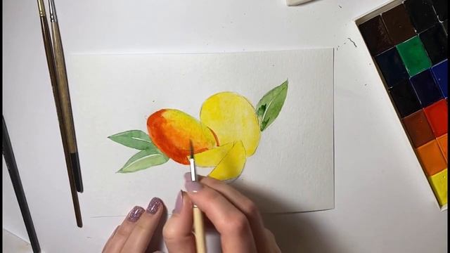 Акварель для начинающих. Как нарисовать МАНГО. Рисуем фрукты акварелью смотреть онлайн