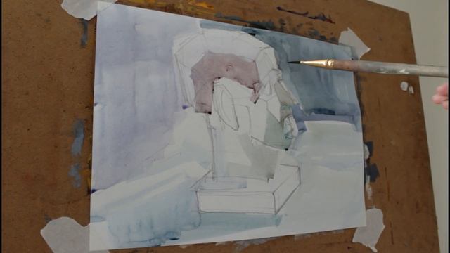 Живописный этюд гипсовой головы акварелью /Painted sketch of a gypsum head in watercolor. смотреть онлайн