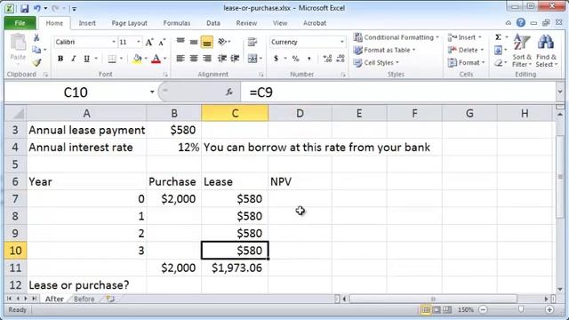 Excel 2010: Buy versus lease calculation смотреть онлайн