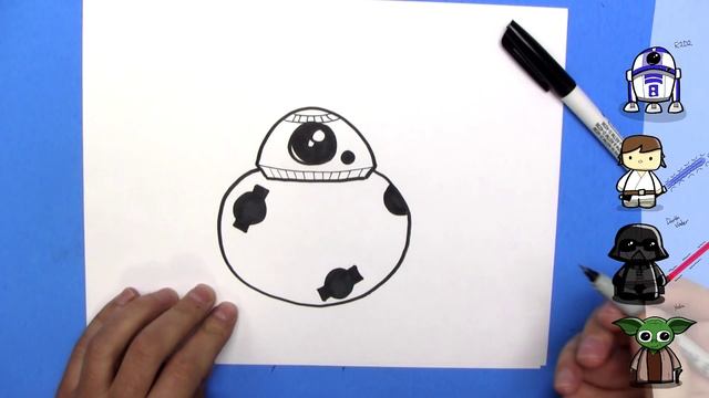 How to Draw Cute Cartoon BB-8 Droid - EASY Chibi - Step By Step - Kawaii смотреть онлайн