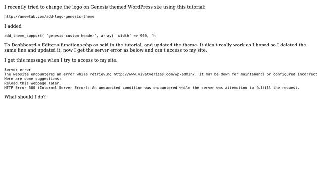 Webmasters: Server Error after trying to update the functions.php смотреть онлайн