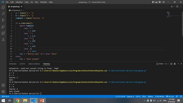 Python dasturlash darslari | 13-dars | Amaliyot 01 смотреть онлайн