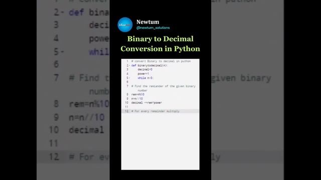 Binary to Decimal Conversion in Python..   #newtum #coding #pythontutorial #elearning #python смотреть онлайн
