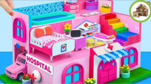 Миниатюрная трех этажная больница с кабинетом врача и бассейном на крыше из картона /185