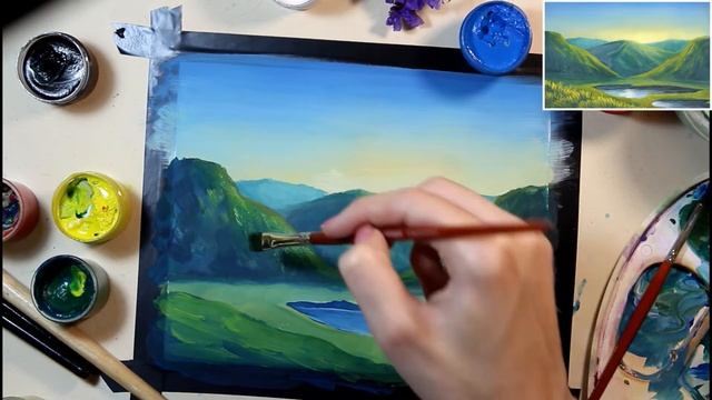 Как рисовать горы гуашью.Урок рисования. Gouache landscape смотреть онлайн