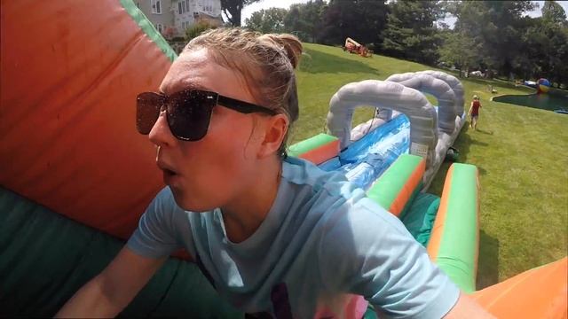 WORLDS BIGGEST INFLATABLE OBSTACLE COURSE!! (IN OUR BACKYARD) смотреть онлайн