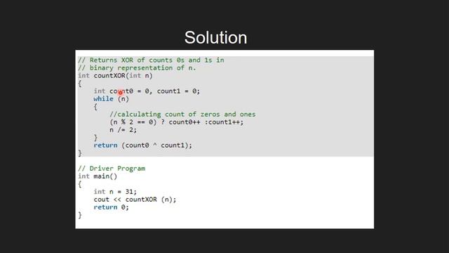 XOR counts of 0s and 1s in binary representation | GeeksforGeeks смотреть онлайн