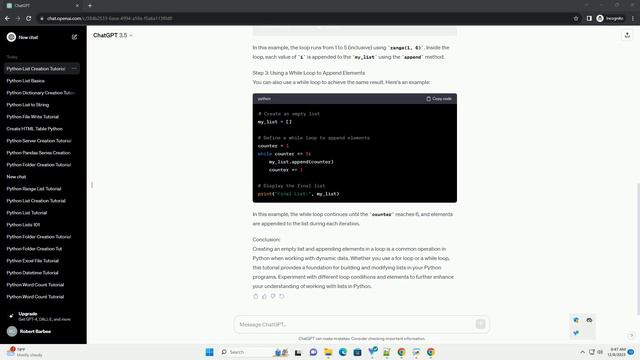 python create empty list and append in loop смотреть онлайн