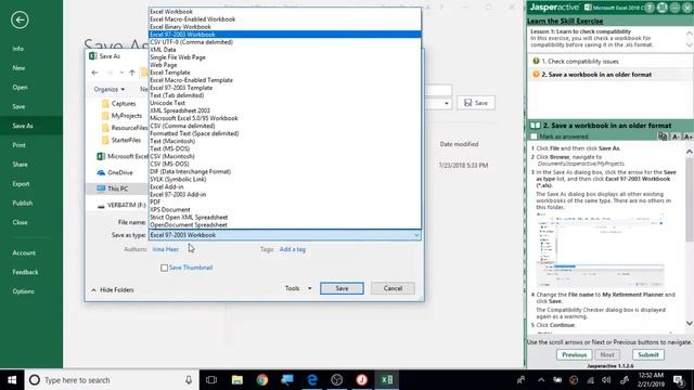 Jasperactive Excel 2016 Core Lesson 1: Module 9 смотреть онлайн