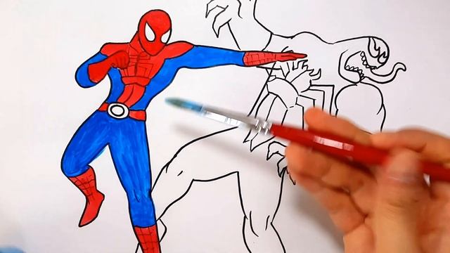 How To Draw SPIDER-MAN Vs VENOM Easy Simple Drawing And Coloring Pages | Tim Tim TV