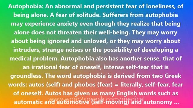 Autophobia - Medical Meaning