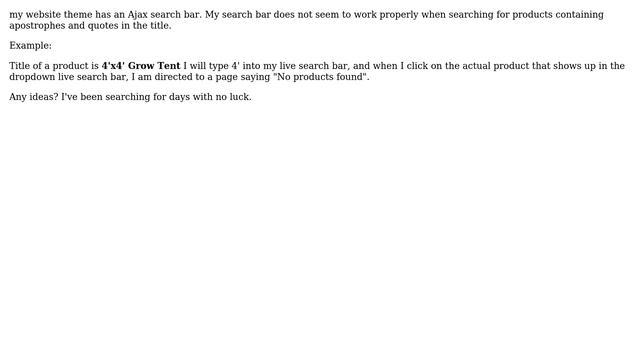 Wordpress: Ajax live search, "No products found" when the title contains apostrophes and quotations смотреть онлайн
