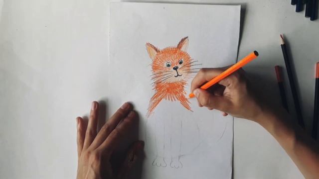 Рисуем с детьми кота цветными карандашами. Легкое рисование для детей от 6 лет смотреть онлайн