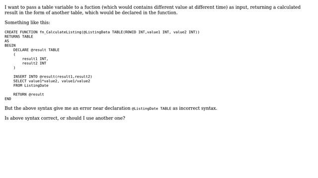 How to write function in sql which accept table as input and return result back as table? смотреть онлайн