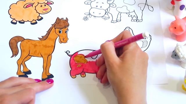 Painting for Kids - Farm Animals. The Farmer in the Dell Nursery Rhymes смотреть онлайн