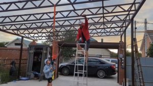 Каркасный навес под авто  6*9м. Сборка и установка