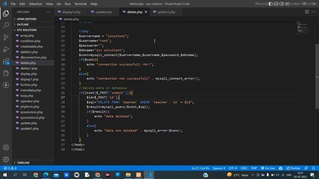 Delete Record In Php || Php part 20 || Delete Query In Php With Mysqli || #syvsolution #php смотреть онлайн