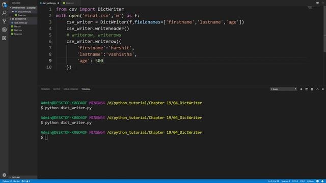 Write to csv using DictWriter : Python tutorial 226 смотреть онлайн