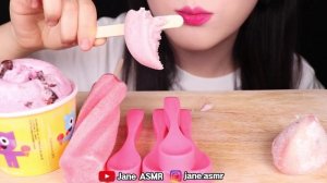 ASMR PINK ICE CREAM *EDIBLE SPOON, CHERRY JUBILEE, MAGNUM ICE CREAM 핑크 아이스크림 먹는 숟가락 먹방 JANE ASMR 제인