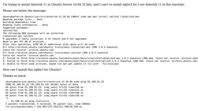 Ubuntu: Failed to install sqlite3 for Asterisk 11 смотреть онлайн